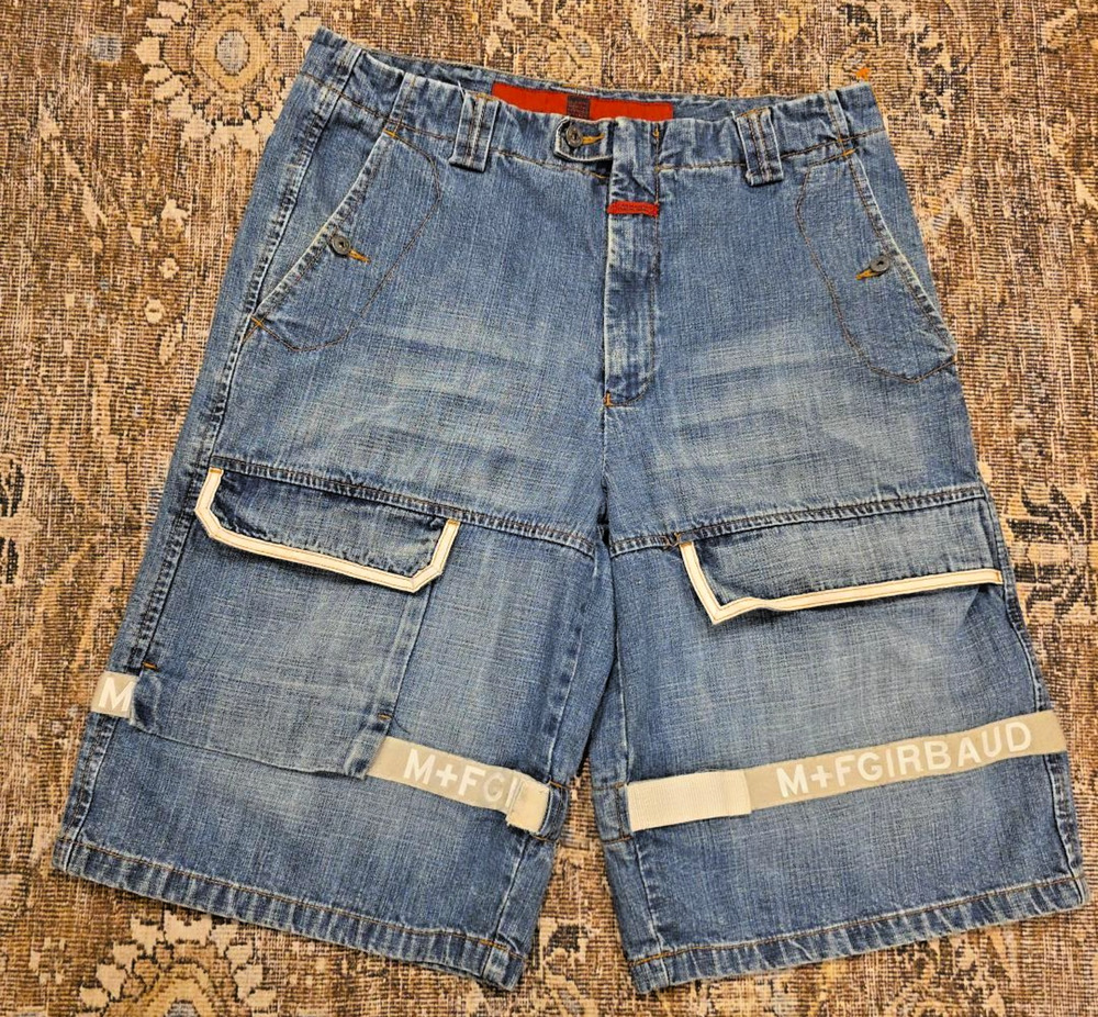 Marithe Francois Girbaud Vtg Y2K M+FG Strap Denim Cargo Shorts 36 Baggy Jorts